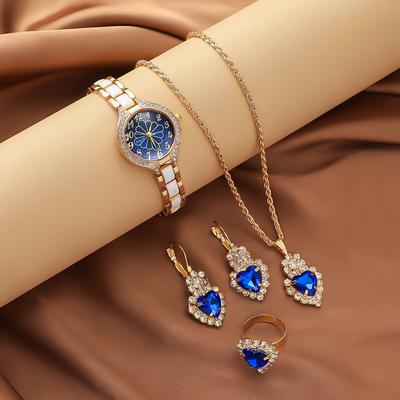 New Round Watch Without Gift Box, Fashionable and Luxurious Women's Watch with Diamond Inlay, Four Piece Set with Accessories