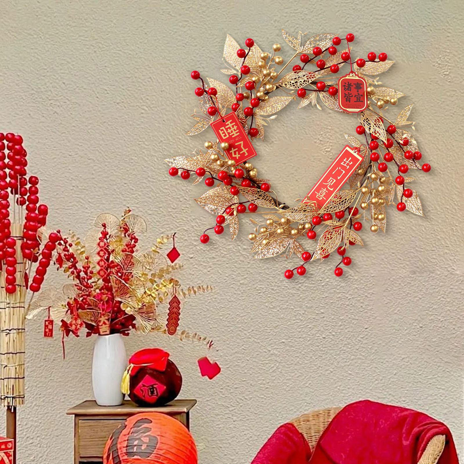 

Китайский Годовой Венок Лунный для Декора Входной Двери Искусственный Цветочный Red Fruit