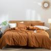 New minimalist color woven washed cotton four piece set, pure cotton bedding, thickened - solid color series