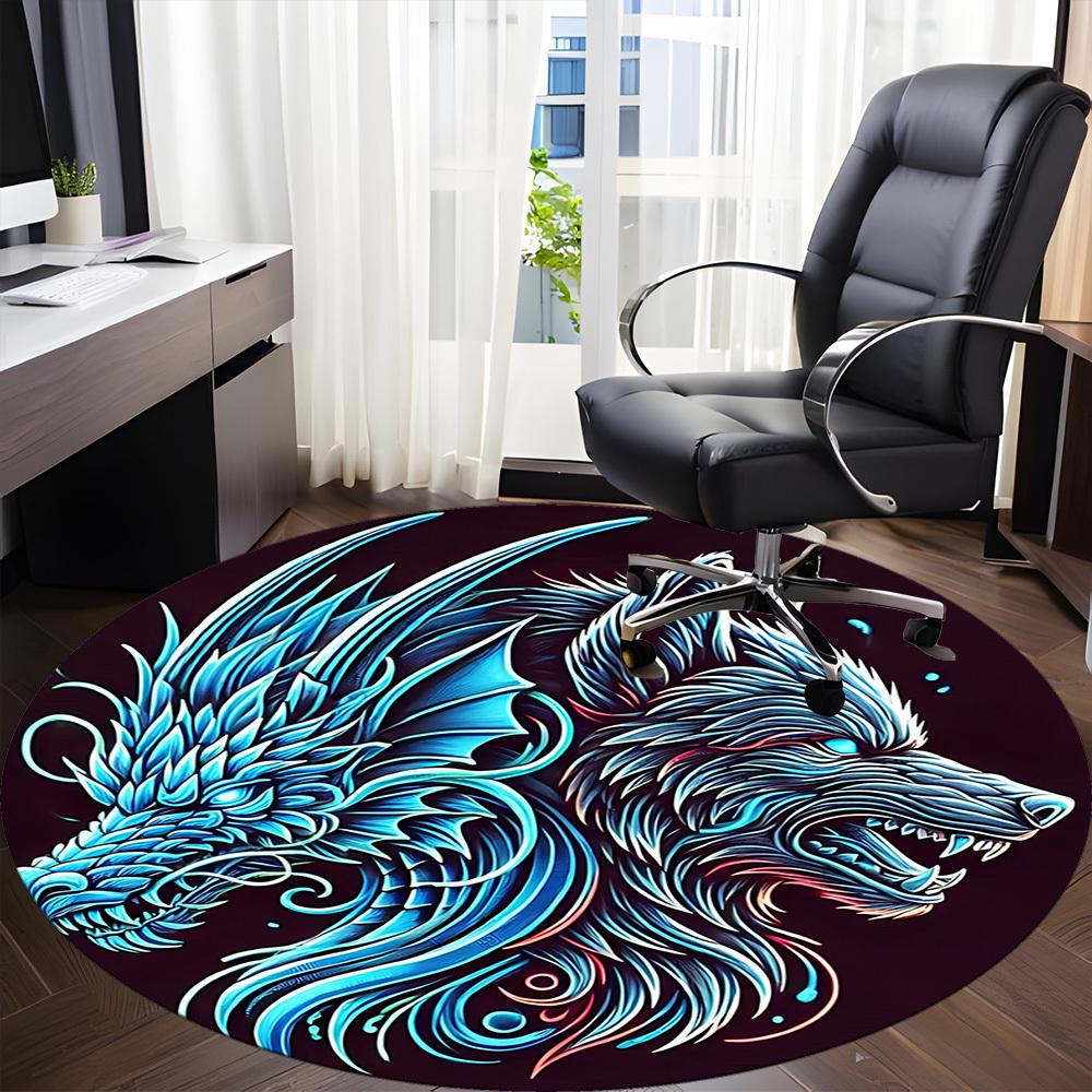 1PC Wolf Dragon Head Office Round Rug, Non slip, Soft and Durable Office Rug for Interior Decoration, Perfect for Office