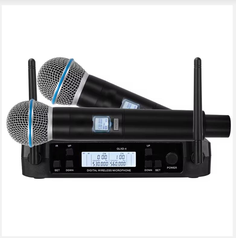 GLXD4 Professional Dual Wireless B58a Microphone System UHF Dynamic Dual Handheld Mic for Stage Karaoke Singing Speech Wedding