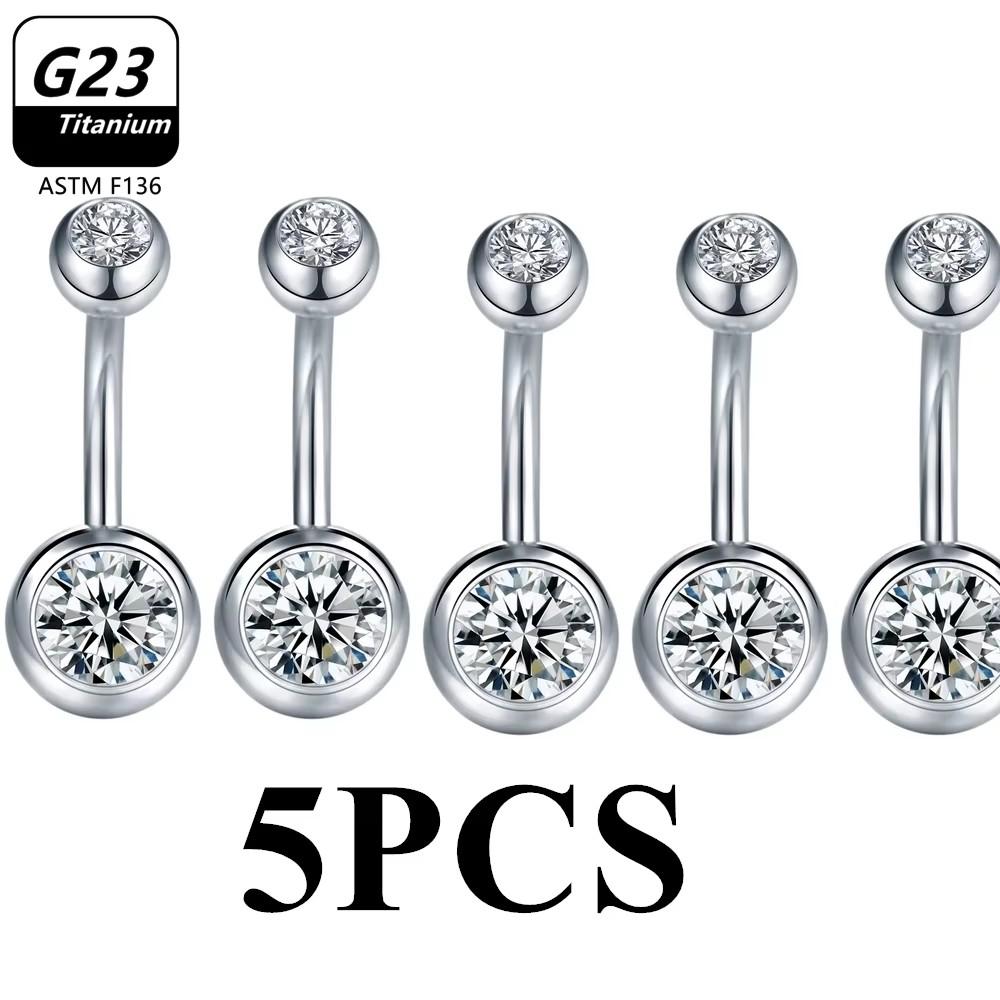 1/5pcs ASTM F136 G23 Titanium 14G Belly Button Ring Navel Nombril Piercing CZ Sexy Women Body Jewelry Ombligo