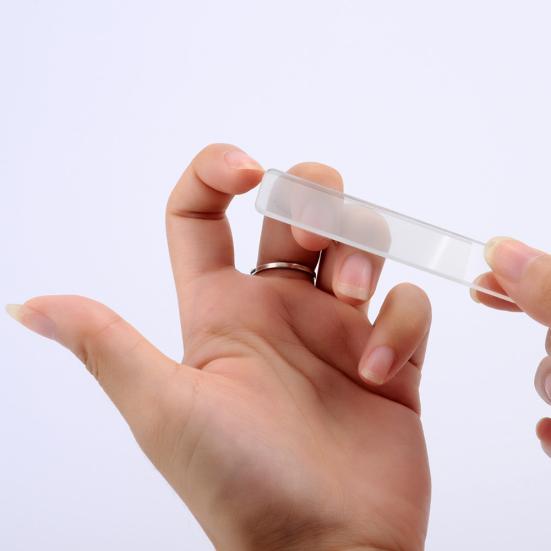 Mini přenosný čirý skleněný pilník na nehty obdélníkový lešticí roztok na manikúru s krabičkou