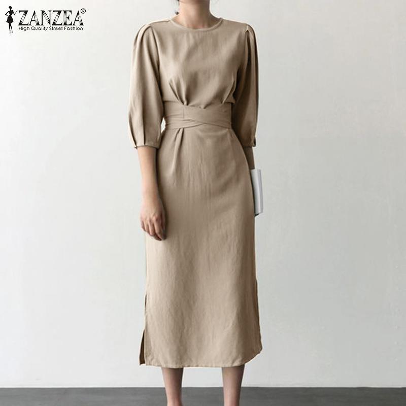 

ZANZEA Женское повседневное летнее платье с круглым вырезом и половиной рукавов
