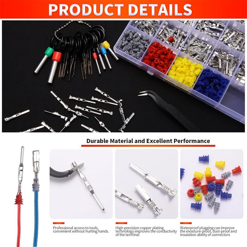 729Pcs Automotive Pin Connectors Kit, 1/1.5/1.8/2.2/2.3/2.8/3.5mm Male&Female Wire Pins, Non Insulated Wire Terminal Pin Kit.