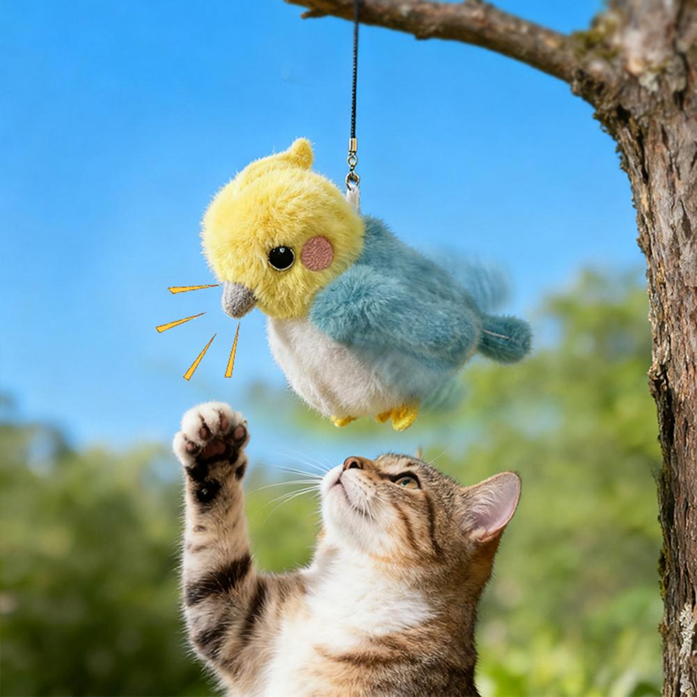Cat Toy Electric Birds Rechargeable Plush Chirping Birds Flapping Wings Interactive Cat Toy for Indoor Outdoor Toy