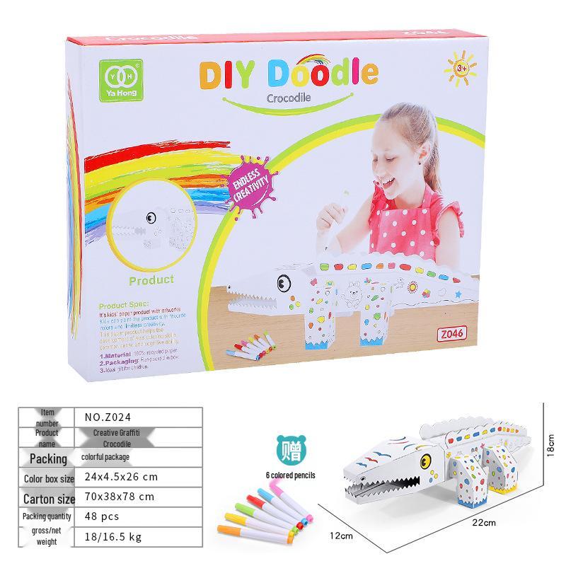 

3D DIY Картонная игрушка-конструктор «Крокодил-граффити» для детей - Развивающая головоломка для сборки