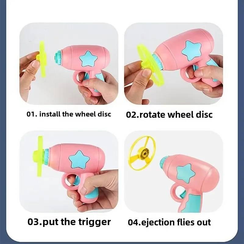 Children Saucer Launcher Outdoor Spinning Top Dinosaur Gun Toys Mini Flying Disc Shooting Gun Funny Cat Toy
