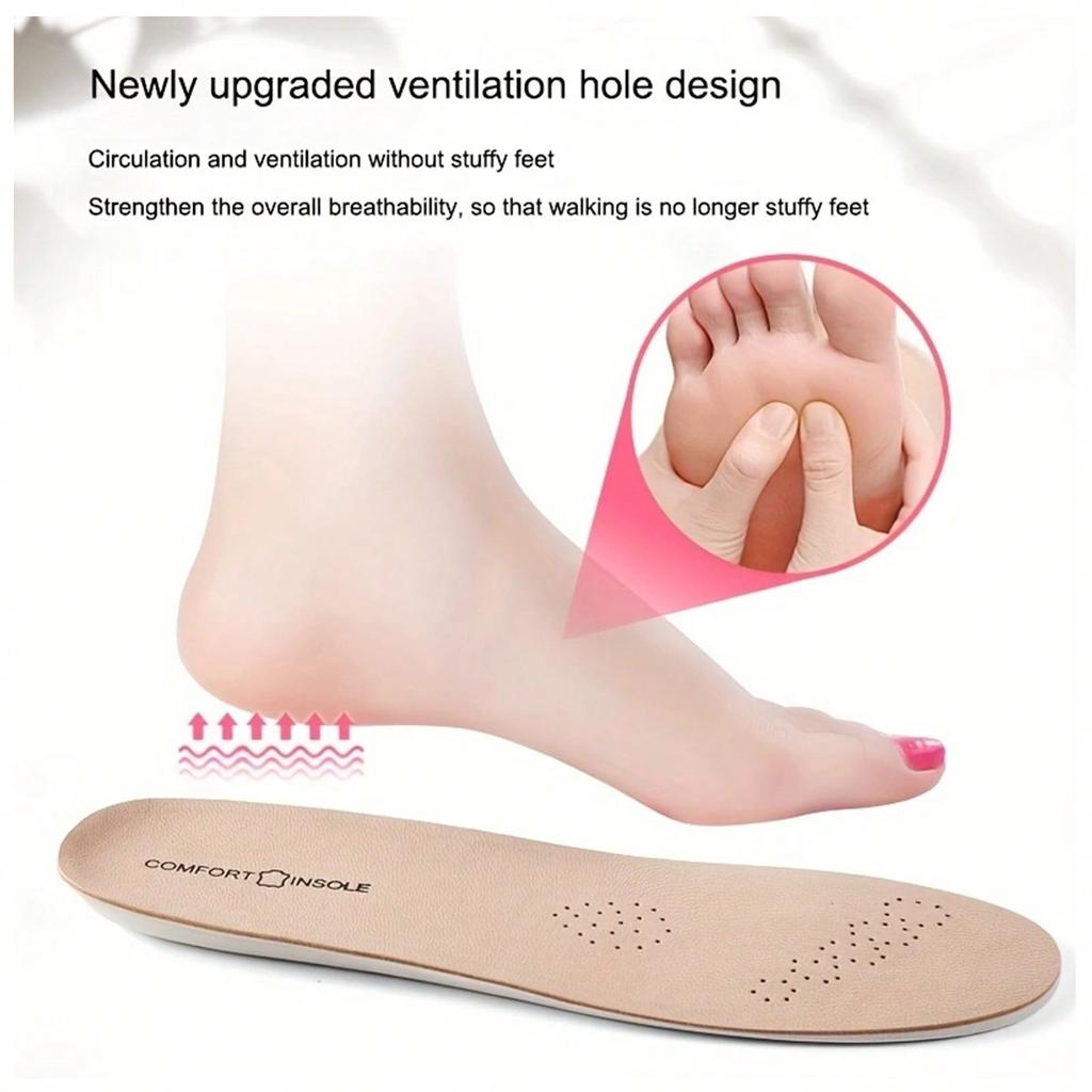 Leather & Latex Sports Insole, Cowhide Insole, Shock Absorption Cushioned Shoe Inserts for Women Men Sneakers Shoes, Casual Shoes
