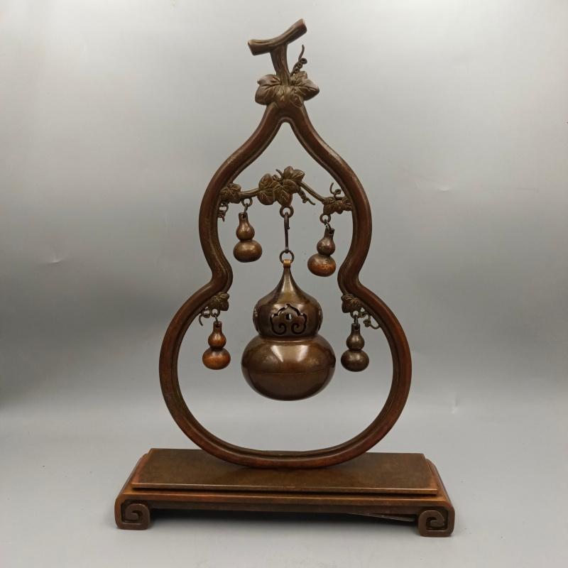 Pure Copper Hanging Chinese Style Backflow Home Use Fu Lu Shou Gourd Incense Burner Long22cm Wide5.5cm H