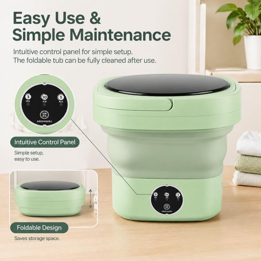 Green Portable Mini Washer 10L Capacity Compact Washing Machine  For Underwear