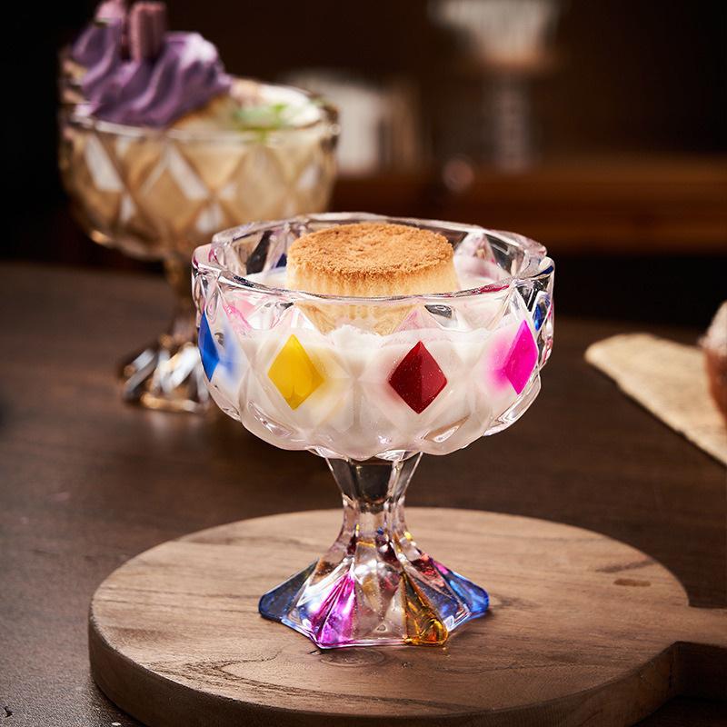 300ml Glass Ice Cream Cup Ins Style Dessert Yogurt Cups Hand Painted Goblet Fruit Pudding Salad Bowl Juice Milk Shake Cup