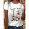 Europeisk Storlek Paris Sommar T-shirt - Kortärmad Rundhalsad Casual Blus med Eiffeltornet & Franska Landmärken, -linje Normal Passform