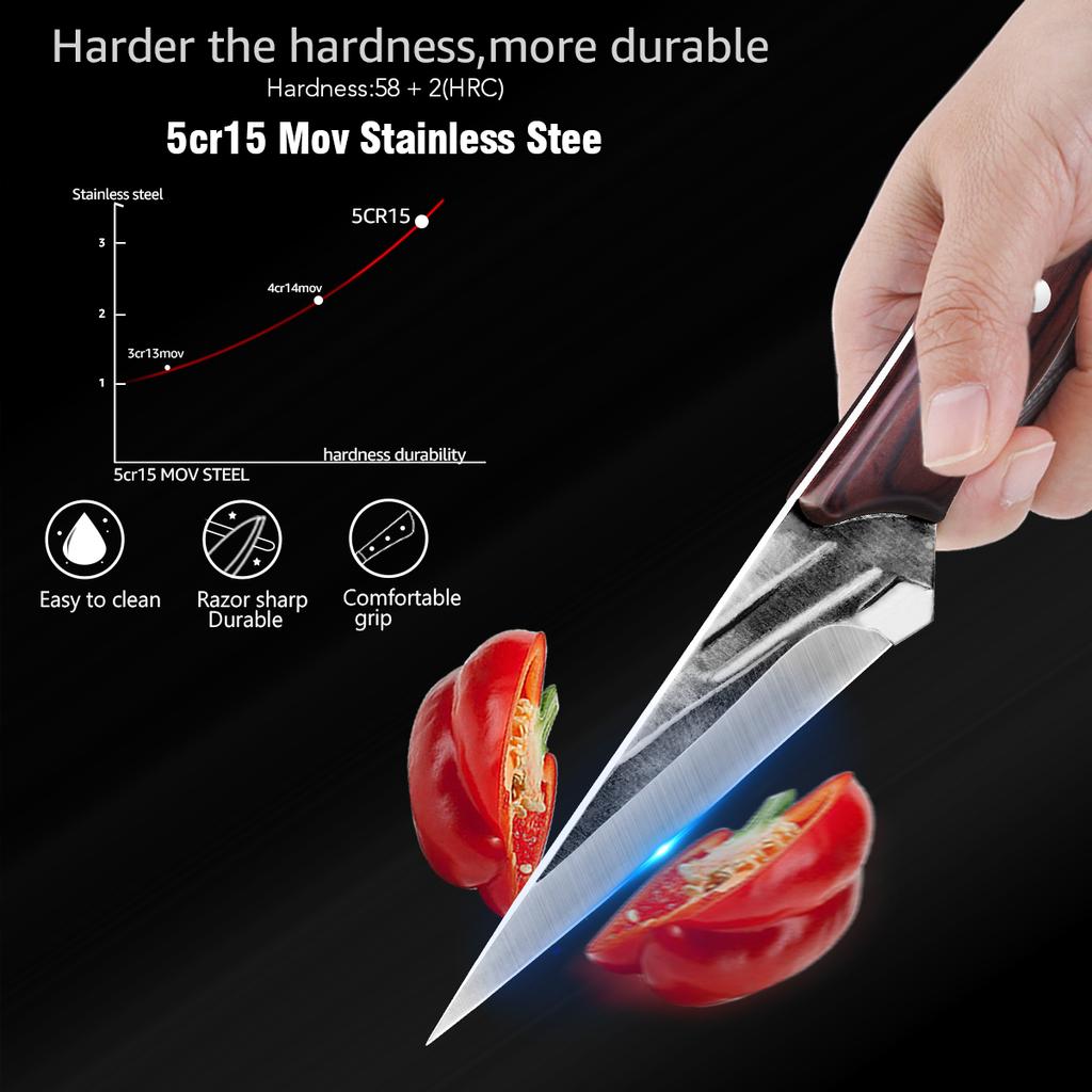 5 inch Boning Knife Kitchen Fishing Fillet Knives Butcher Cleaver 5Cr15Mov Stainless Steel Forged Knife With Holster