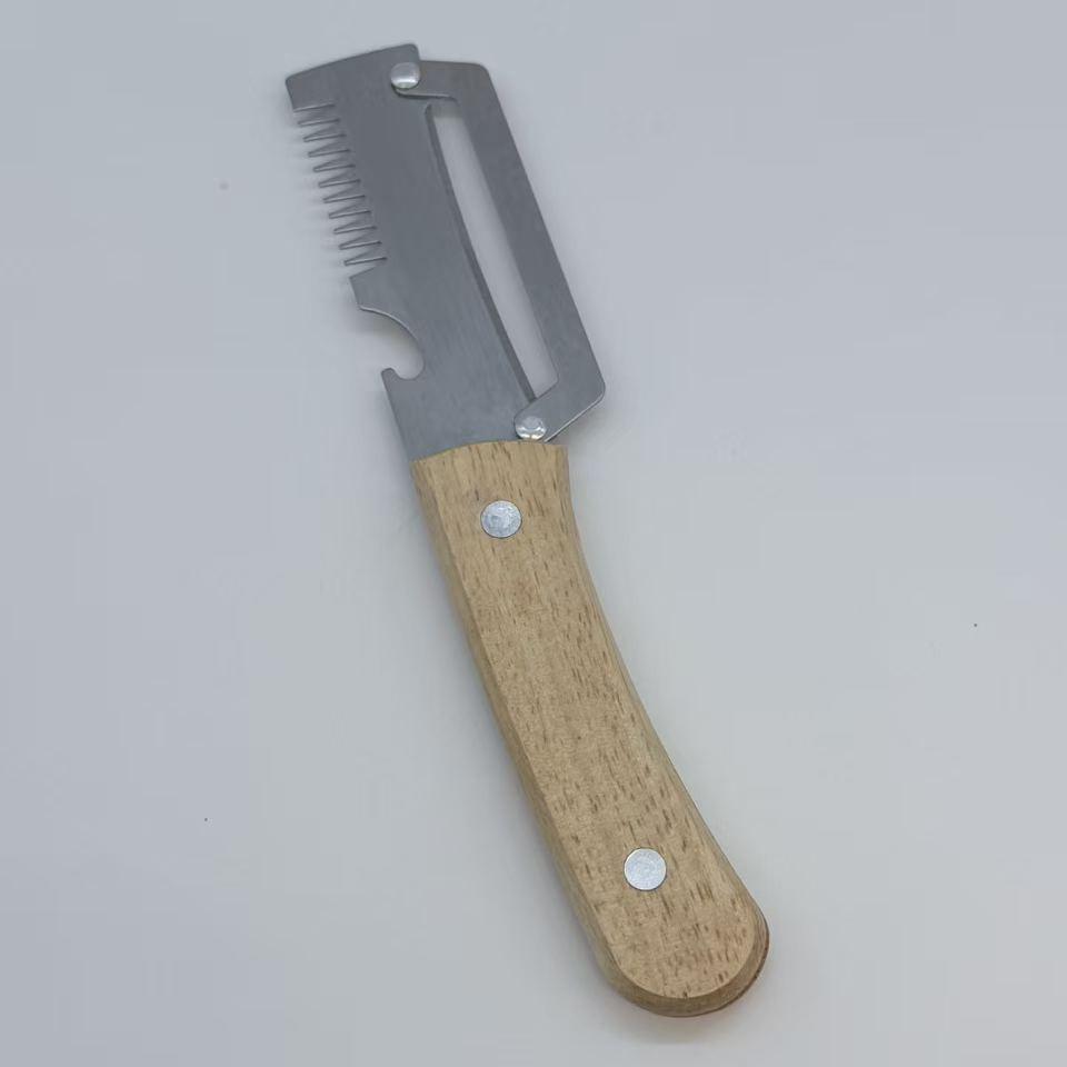 Multi-functional Wooden Handle Stainless Steel Peeler & Melon/Scallion Slicer