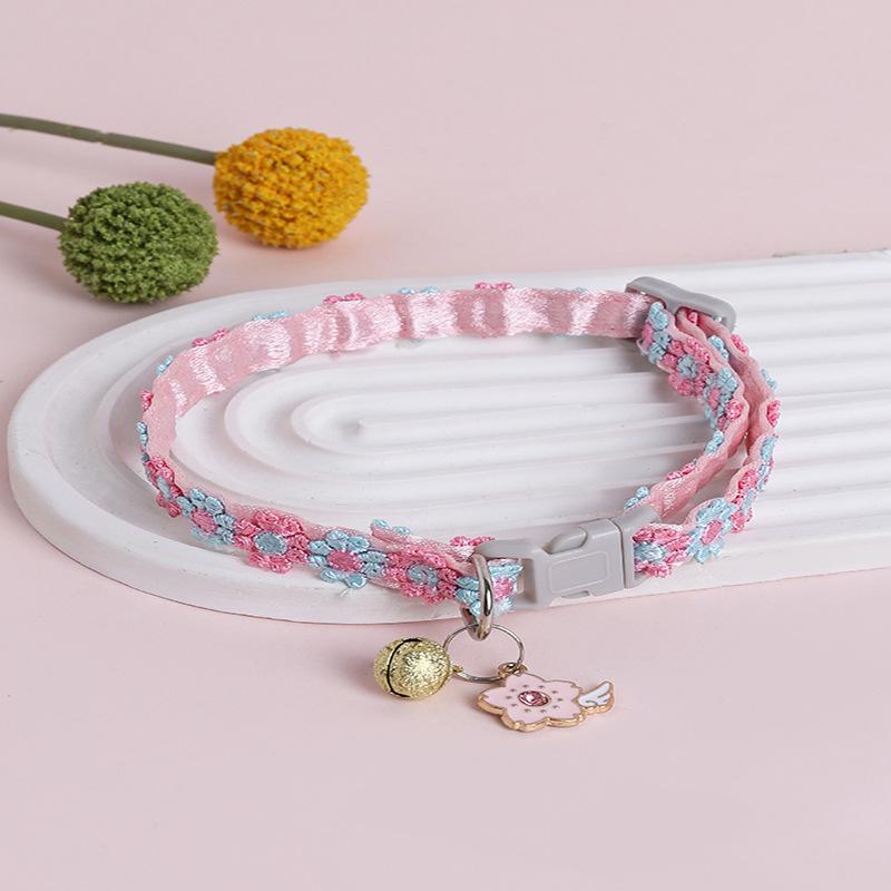 Colorful Lace Flower Cat Collar with Bell - Pet Necklace Jewelry for Cats and Puppies