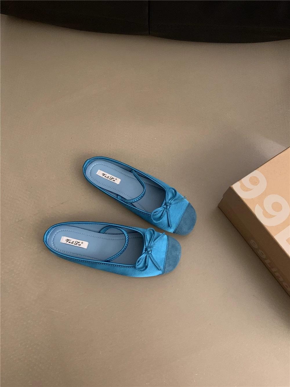 

Small fragrant style Mary Jane single shoes half slippers women s summer wear new French retro ballet style soft flat bottom bag head mop 40 синій