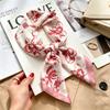 Commuter elegant flower silk scarf women's contrasting color retro printing satin scarf shirt with multi-purpose decorative small scarf