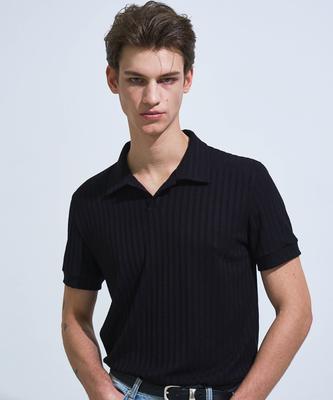 Pekeu V-hals Strikket Poloshirt (Sort)