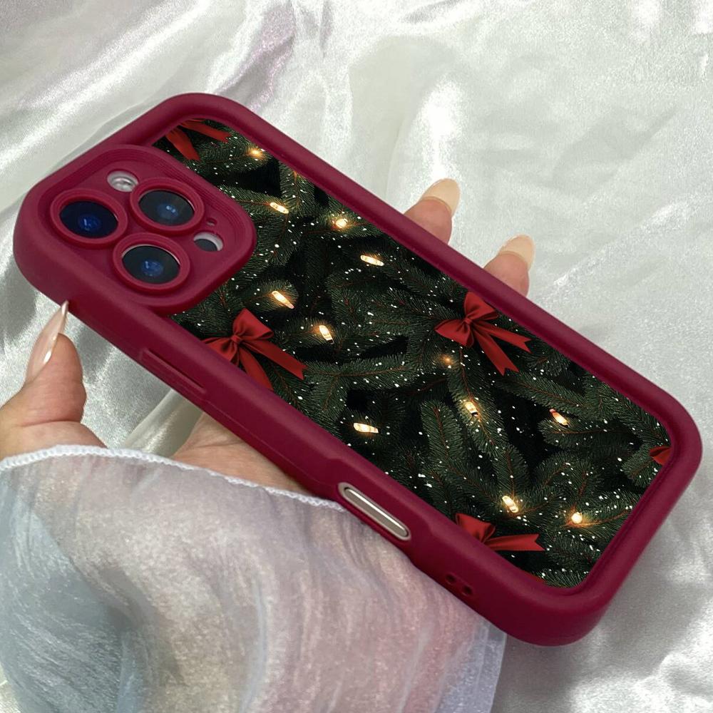 JT299 Joyful Festive Christmas Tree With Red Bows for iPhone 17 16 15 14 Pro Max Samsung S26 S25 Ultra A17 A16 A07 A56 Xiaomi 15T Redmi 15c Soft Case