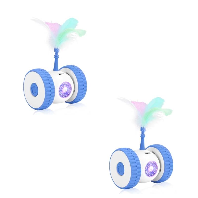 Cat Toys Irregular Moving Derictions Auto Rolling Avidance Obstacle Silent Feathers Rechargeable Car Shaped Cat Interactive Toys