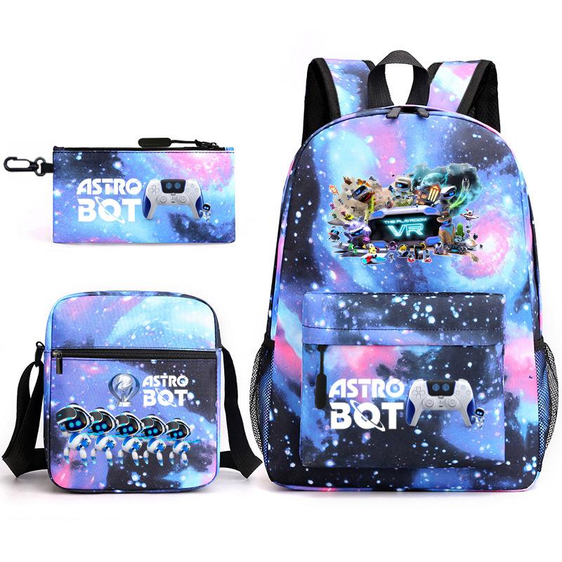 Neuer Astro-Bot, kosmischer Roboter, dreiteiliges Set, Schultasche, Umhängetasche, Federmäppchen, Rucksack.