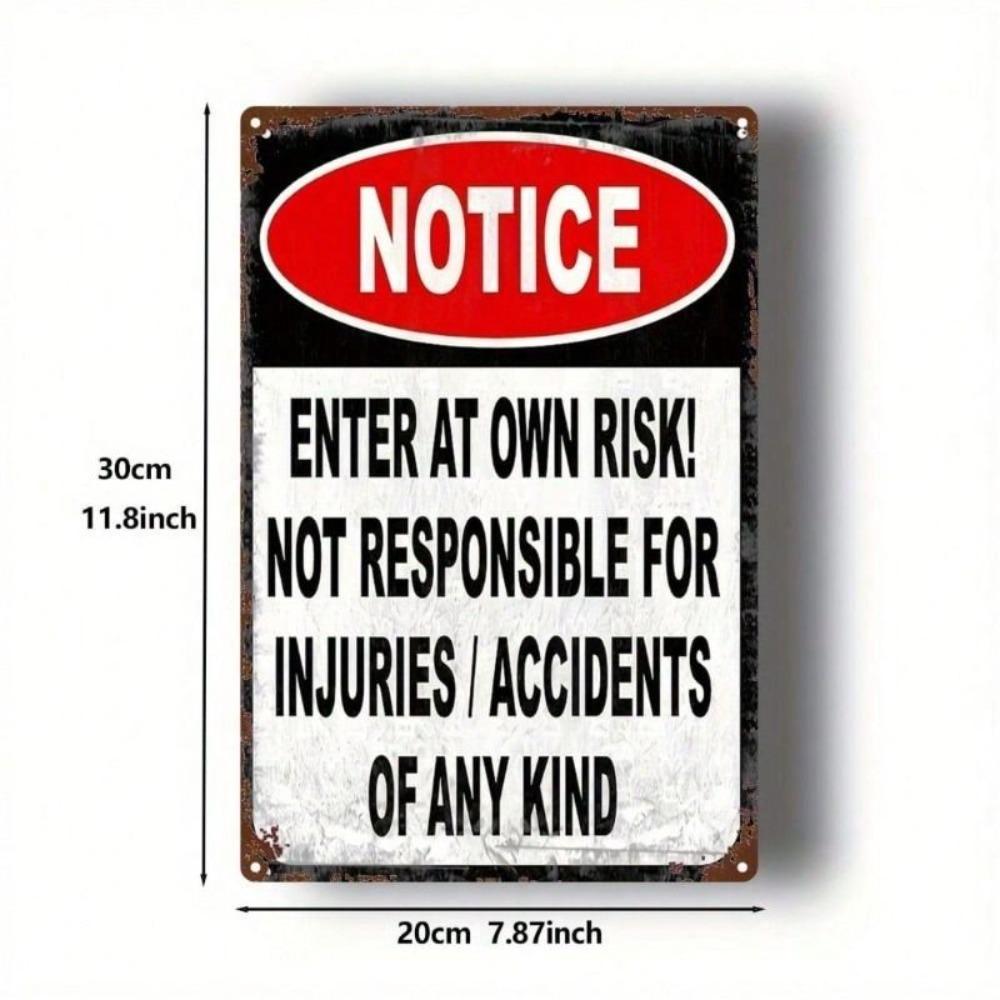 Vintage Metal Enter At Your Own Risk Sign 20x30cm Waterproof Garden Home Decor