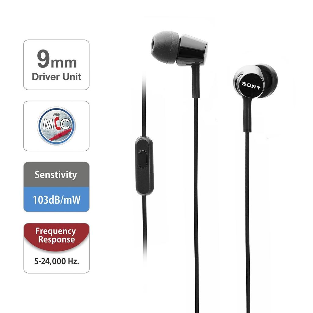 Sony MDREX155AP Ohrhörer mit Mikrofon zum Telefonieren, schwarz, In-Ear-Kopfhörer/Headset (MDR-EX155AP/B)