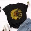 Loose Round Neck Chrysanthemum Sunflower Short Sleeved Cotton Women's T-shirts