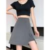 Women's Gray High-Waist Irregular Slit A-Line Midi Skirt