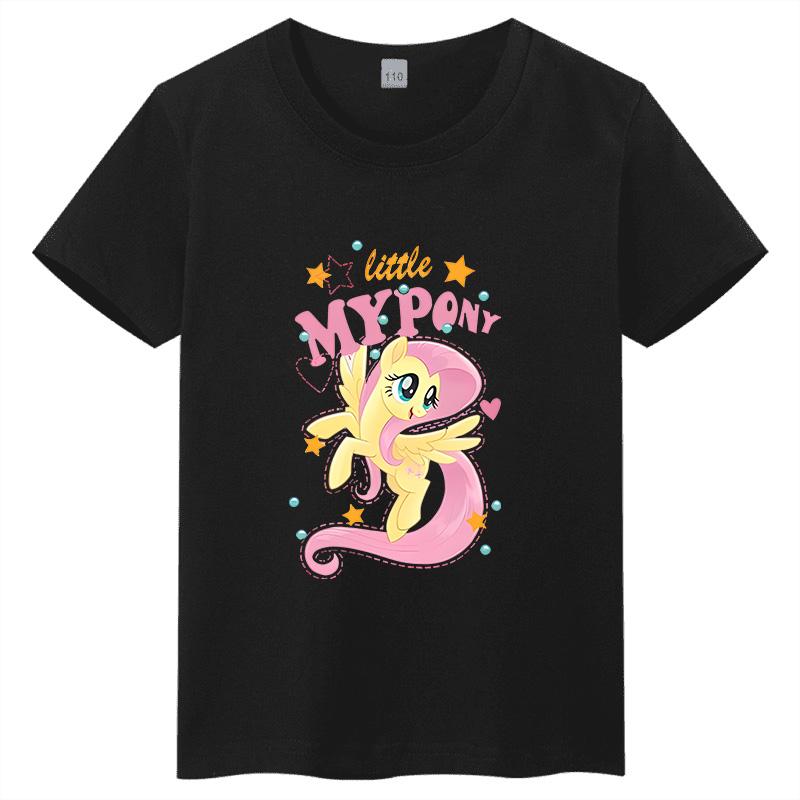 New Summer Children's T-shirt, Printed with a Cartoon Pony Pattern, Designed for Parent-child Wear