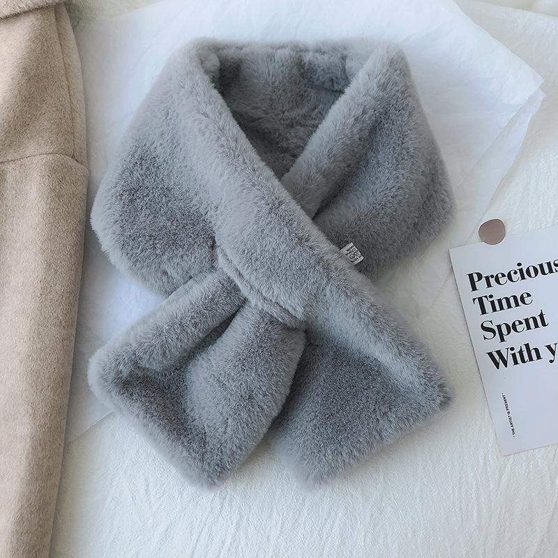 Solid color scarf, thickened and soft in winter, imitation rabbit fur scarf, fur collar, solid color Rex rabbit fur scarf.
