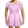 Mens Short Sleeve Square Neckline Shiny Soft Satin High Low Design Crossdress Lingerie Dress with Sash Nightwear Underwear