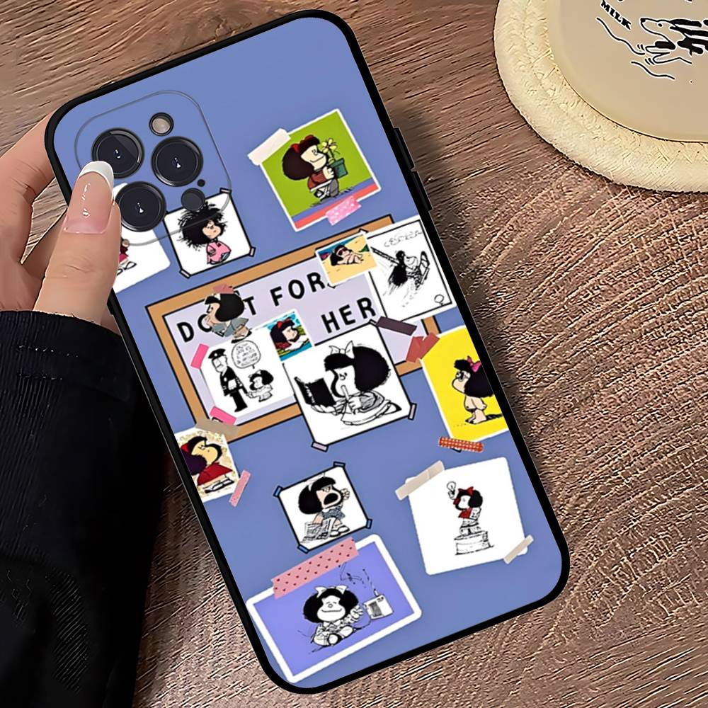 Hot Mafalda Phone Case For iPhone 16 15 14 13 12 Mini 11 Pro XS Max X XR SE 6 7 8 Plus Soft Silicone Cover