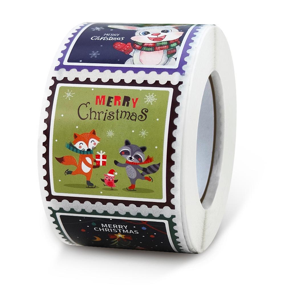 50-500Pcs Merry Christmas Stickers 3.8cm Square Christmas Tree Holiday Decoration Seal Labels For Cards Present Envelopes Decor