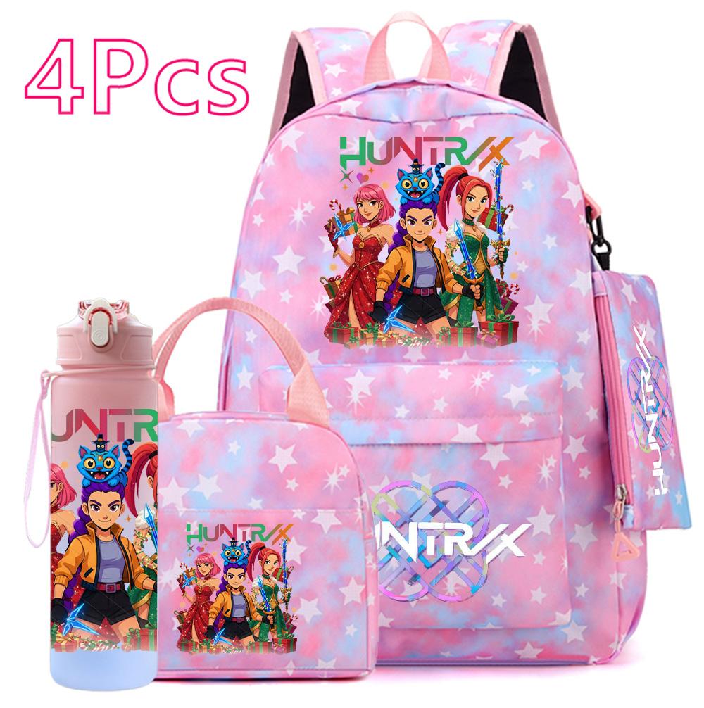 4 st/set Jul K-POP Tryckt Ryggsäck Handväska Pennskrin 750 ml Vattenflaska för Tonåring Pojke Flicka Bokväska Skolväska Med Drickmugg Barnpresent