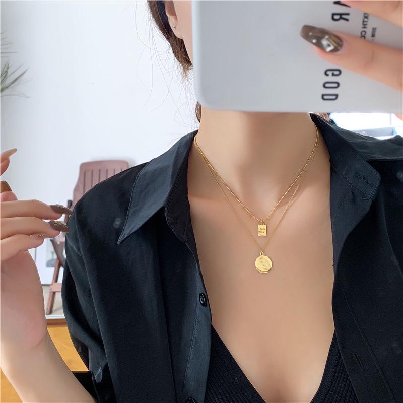 Titanium Steel Double Layer Letter Pendant Necklace for Women - Cool Style Clavicle Chain, Good Luck Charm.