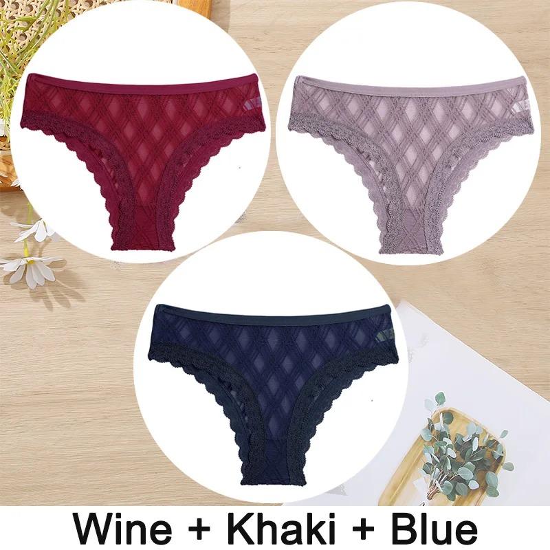 Set da 3 Pezzi Mutandine da Donna Sexy Biancheria Intima Pizzo Mutandine Lingerie Femminile Floreale Pizzo Slip Prospettiva Finetoo Design Mutandine da Donna