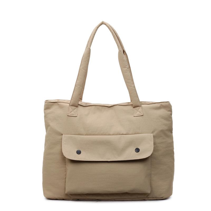 Minimalist Solid Color Tote Bag for Women – Large Capacity Shoulder Bag with Front Pocket – Perfect for Daily Use, Shopping, and School