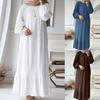 Muslim Women's Dress Robe Spring and Summer Puff Sleeve Retro Ruffled Loose Casual Women's Long Dress New Fashion Elegant Female Plus Size Dresses