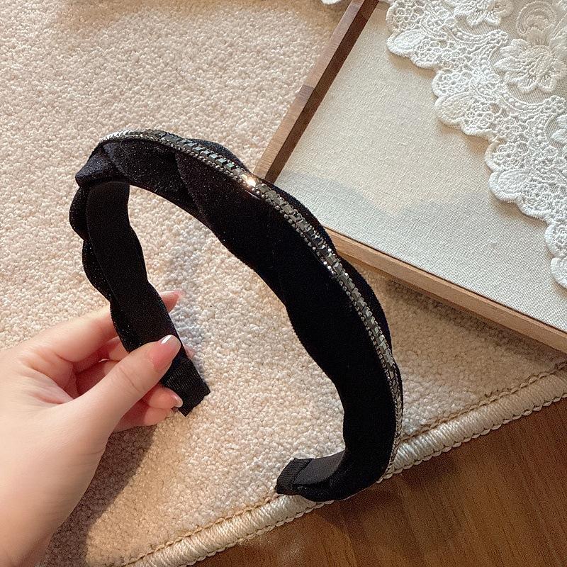 

Корейская ретро бархатная повязка на голову со стразами, шикарная и универсальная модная хрустальная повязка для волос