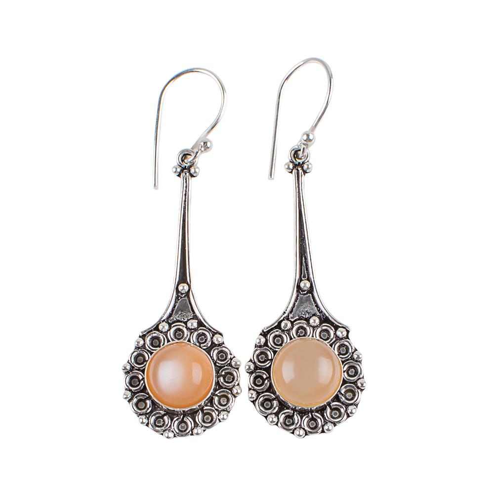 Rare Peach Moonstone Gemstone 925 Sterling Silver Jewelry Handmade Earrings2.52" EE-77-31