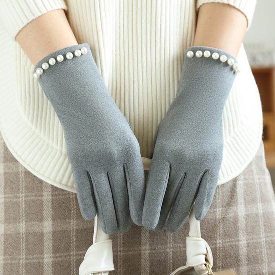 Yousheng Damen Winter Touchscreen Handschuhe Plüschgefütterte Handschuhe mit Kunstperlen Warme Winddichte Handschuhe für Tägliche Erledigungen Pendeln Verabredungen