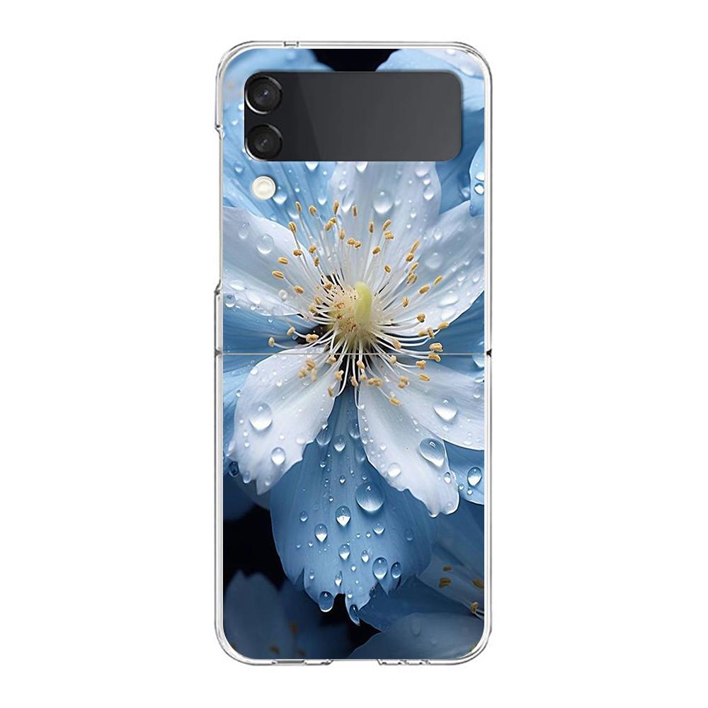 Phone Case For Samsung Galaxy Z Flip 3 4 5 Hard Folding Clear PC Bumper Beauty Flowers Leaves For Samsung Z Flip 6 Back Cover