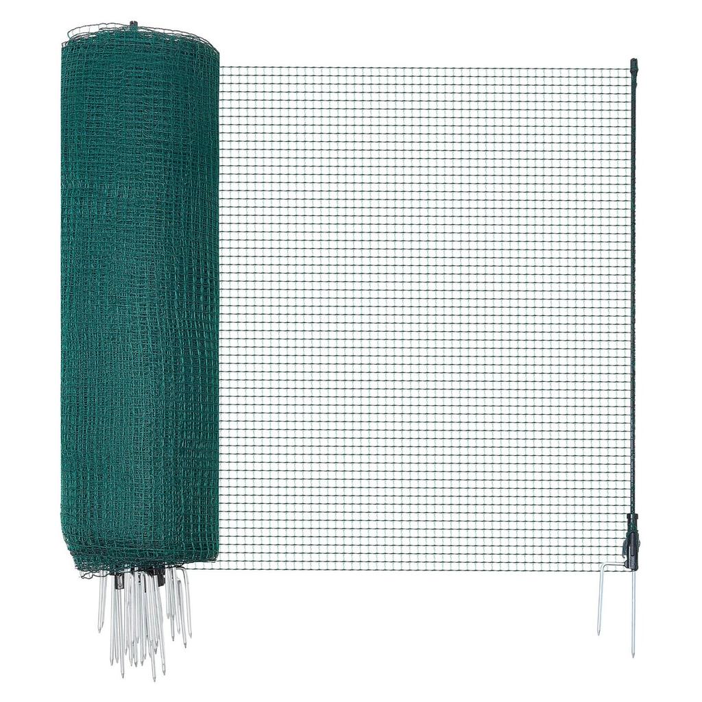 Temporary Fence with Posts, 0.9 x 50m Plastic Mesh Fencing, Garden Safety Fences Netting with Double-Spike Stakes & Guy Ropes, Temporary Fence for