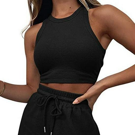

Women s Pajama Set: Sleeveless Sweatshirt & Drawstring Shorts XXL чёрный
