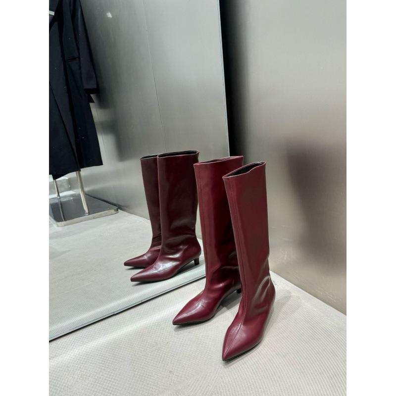 

2025 new super pointed high tube fashion boots low heel wide tube versatile spice girl knight boots women 39 красный