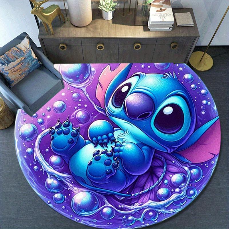1pc Stitch Round Area Rug - Non-Slip, Machine Washable Polyester Carpet for Living Room & Bedroom Decor