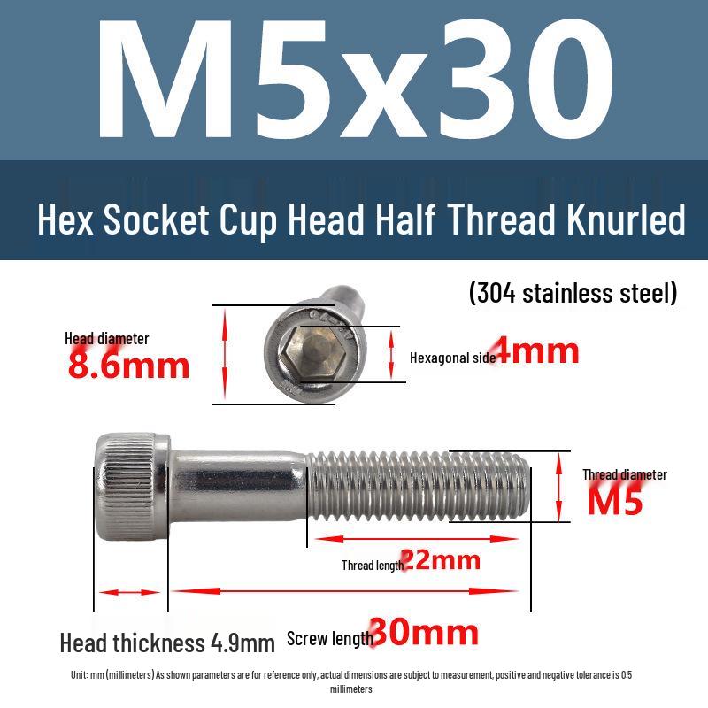 304 Stainless Steel Hex Socket Screws M4-M20, Cylindrical Head, Partial Thread Bolts