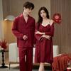 Couple pajamas wedding newlyweds spring and summer ice silk long sleeves simulation silk natal year red loungewear men's suit